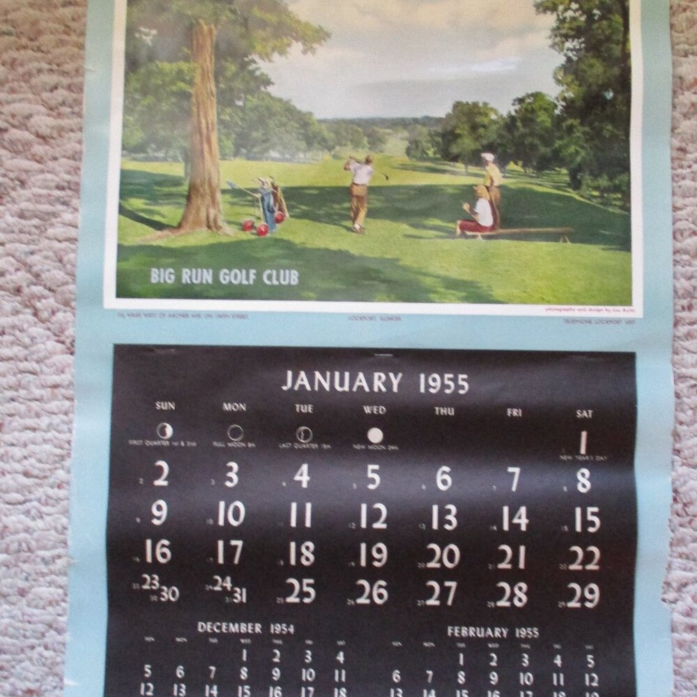 Vintage Big Run Golf Club, Lockport, Ilinois 1955 Yearly Calendar